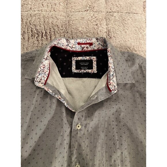 Level Ten Mens Modern XL Long Sleeve Button-Up Shirt With Floral Trim & Contrast - Picture 16 of 16